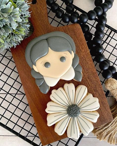 Wednesday Adams Decorated Cookies, Wednesday Decorated Cookies, Wednesday Cookies Decorated, Wednesday Addams Cookies, Addams Family Halloween Party, Wednesday Cookies, Addams Family Birthday Party, Addams Family Birthday, Wednesday Addams Party Ideas