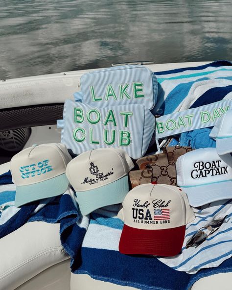 wishing I was out of office on this Monday 🤪🤪 this is the perfect hat to rock all summerrrr long!! #kenzkustomz #taptoshop Lake Essentials, Boat Club, Clear Pouch, Lake Gifts, Vintage Trucker Hat, Boat Day, Lake Days, Day Club, Boat Captain