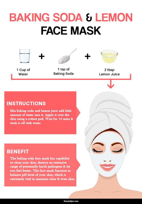 The baking soda and lemon face mask function to balance pH level of your skin, which is extremely vital to maintain clear and even skin Baking Soda Lemon Juice, Face Mask For Glowing Skin, Mask For Glowing Skin, Baking Soda Face Mask, Lemon Face, Avocado Cake, Lemon On Face, Lemon Face Mask, Baking Soda Face