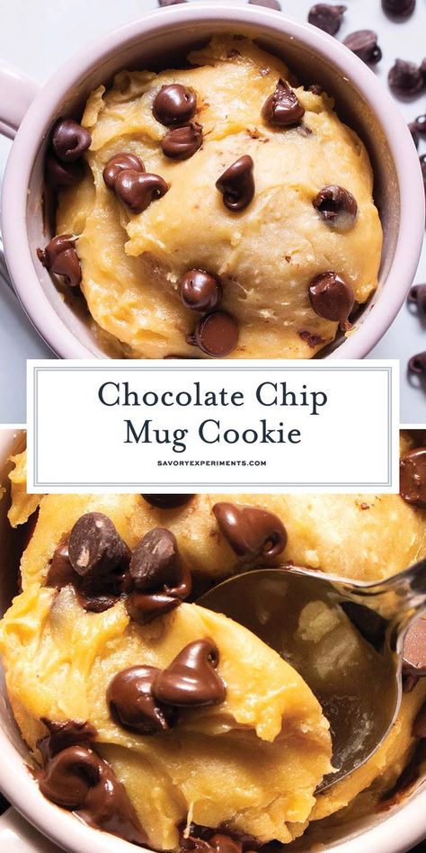 A Chocolate Chip Mug Cookie is the perfect single-serving dessert! Ready in 1 minute, it's perfectly moist with rich vanilla and chocolate chips. Single Chocolate Chip Cookie Recipe Microwave, 1 Minute Chocolate Chip Mug Cookie, Choc Chip Mug Cookie, 1 Serving Chocolate Chip Cookie, Single Serve Oatmeal Chocolate Chip Cookie, Individual Chocolate Chip Cookie, Low Cal Single Serve Dessert, Chocolate Chip Cookie In A Mug, Microwave Cookie In A Cup