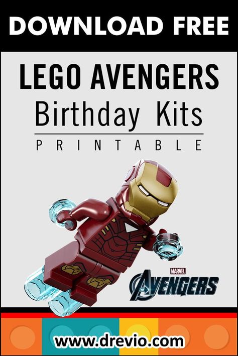 (FREE PRINTABLE) - Lego Avengers Birthday Kits Templates | DREVIO Lego Avengers Birthday Party, Avengers Birthday Invitations, Superhero Printables Free, Iron Man Birthday Party, Avengers Cupcakes Toppers, Avengers Party Decorations, Avengers Birthday Party Decorations, Iron Man Party, Avengers Birthday Party