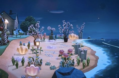 Acnh Jail Bars Idea, Mermaid Island Animal Crossing, Acnh Beach Ideas Fairycore, Acnh Fairycore Beach, Acnh Mermaid Beach, Animal Crossing Beach House, Acnh Stargazing Area, Terraforming Acnh, Animal Crossing Fairycore