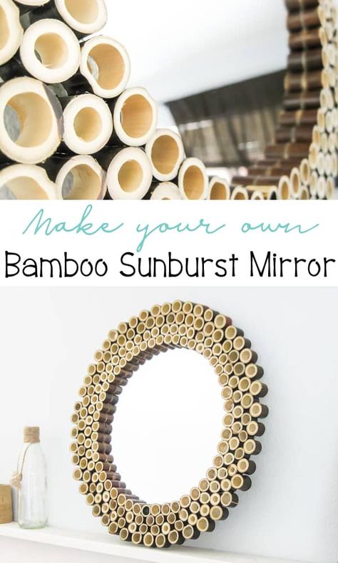 Make your own Bamboo Sunburst Mirror with the full tutorial here. This is such a fun DIY project using bamboo fencing. Great way to add some texture to your decor. #diy #diyhomedecor #diycrafts #mirror #diymirror #bamboo #coastal #coastaldecor #howto #tutorial #beachy Craft Mirror, Craft Storage Diy, Bamboo Fencing, Craft Organization Diy, Beadboard Wallpaper, Craft Projects For Adults, Bamboo Mirror, Bamboo Fence, Bamboo Crafts