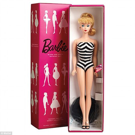 February 13, in 1959, the first Barbie doll went on sale. 2015: The same original 1959 Barbie Doll was reproduced and was available in Australia at Myer 1959 Barbie, Barbie 1960, Barbie Website, Original Barbie Doll, Barbie Costume, White Bathing Suit, Barbie Skipper, Barbie Party, Barbie Toys