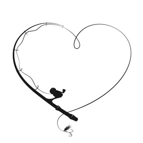 Fishing Pole Heart Tattoo, Fishing Rod And Hook Tattoo, Woman Fishing Silhouette, Fishing Tattoo For Lost Loved One, Fishing Pole Tattoo Women, Fishing Heart Tattoo, Hunting And Fishing Tattoos In Memory, Fine Line Fishing Tattoo, Fish Hook Tattoo For Men