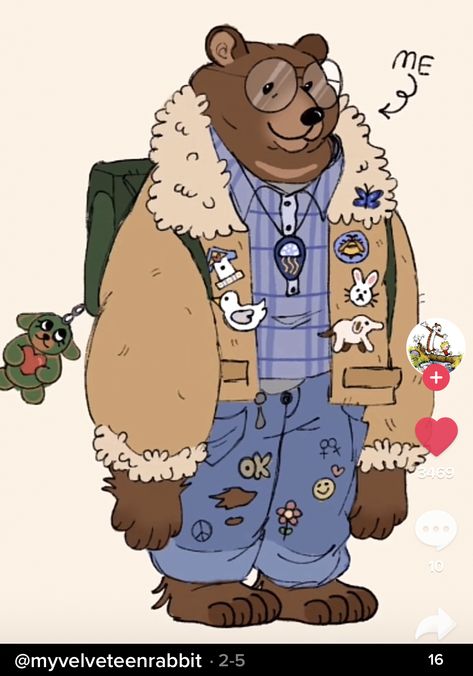 Bear Anthro Character Design References, Bear Fursona Art, Cartoon Art Styles Animals, Cute Bear Character Design, Wanderhome Character Art, Carrying Bag Pose Reference, Anthro Animal Character Design, Bear Oc Drawing, Bear Oc Art