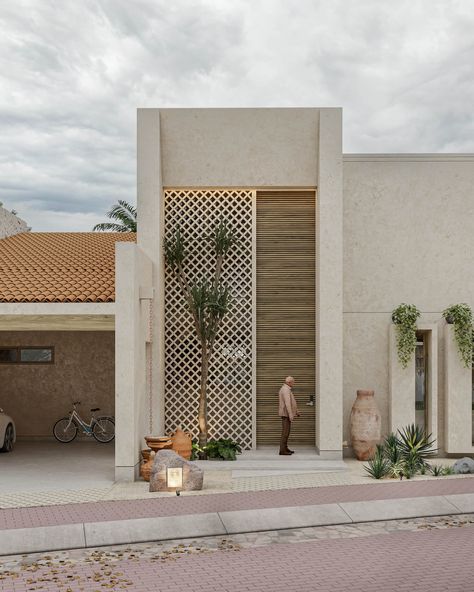 Casa Kukul, Merida, Mexico by KAMA Talle|Visualization Villa Entry Design, Faced Design Architecture, Salmani Architecture, Interior Design Portfolio Layout, Contemporary Mediterranean, Merida Mexico, Mediterranean Architecture, Modern Villa Design, Townhouse Designs