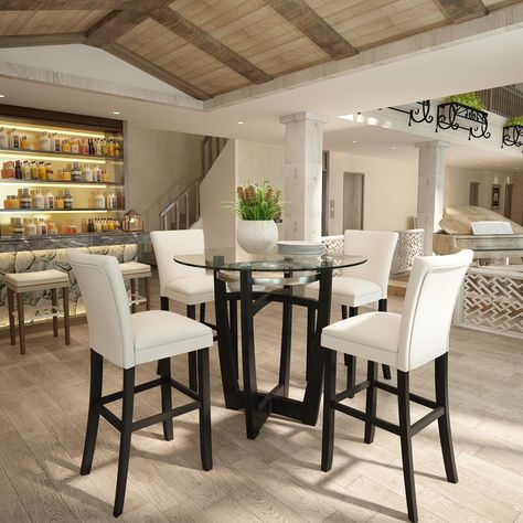 High Dinner Table Dining Rooms, Bar Height Counter In Kitchen, Barstool Table, Bar Height Kitchen Table, Tall Dining Table, High Top Table Kitchen, Bar Table And Chairs, Leather Barstools, Dinning Room Sets