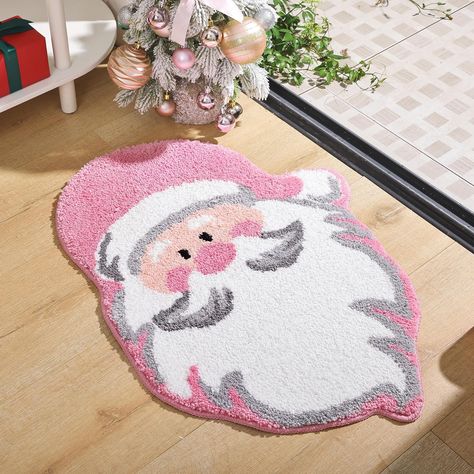 Rose Gold Ornaments, Living Room Christmas, Washable Bathroom Rugs, Christmas Bathroom Decor, Christmas Bathroom, Christmas Tree And Santa, Christmas Rugs, Pink Christmas Decorations, Hello Kitty Christmas