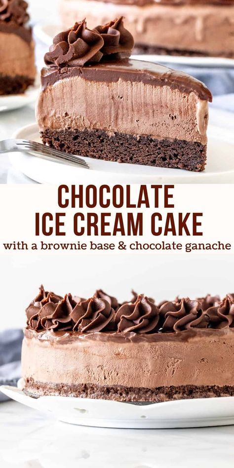 Chocolate Ice Cream Cake Recipe, Ice Cream Cake Recipes, Chewy Brownies Recipe, Brownie Ice Cream Cake, Chocolate Ice Cream Cake, Homemade Chocolate Ice Cream, Ice Cream Chocolate, Ice Cream Cake Recipe, Brownie Ice Cream