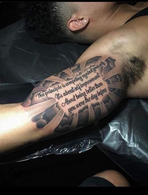 Inner Bicep Tattoo Men Bible Verse, Bible Verse Tattoos For Men Inner Bicep, Guy Bicep Tattoo Ideas, Mens Inside Bicep Tattoo, Humble Tattoo Men Arm, Mens Inside Forearm Tattoo, Discipline Tattoo Men, Christian Bicep Tattoo Men, Inner Sleeve Tattoo Men