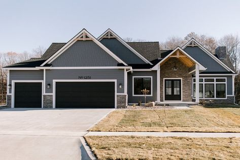 Black Birch Homes (@blackbirchhomes) • Instagram photos and videos Dark Gray House With White Trim, Gray House With White Trim, Garage Door White, Dark Gray House, Black Birch Homes, Grey Garage Doors, Updated Living Room, Brown Garage Door, Dark Grey Houses