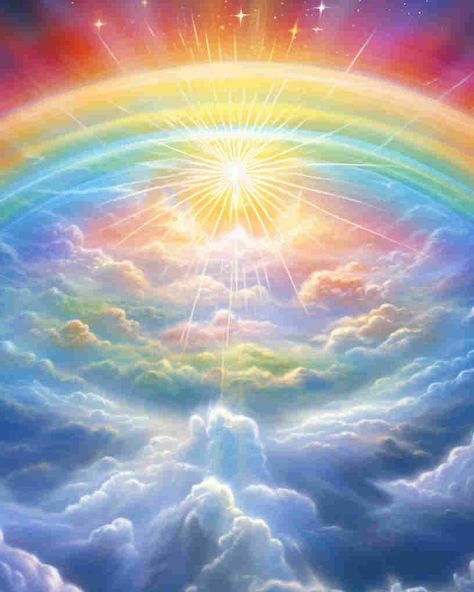 Rainbow cloud🌈｜original spiritual artwork 🧚🏻original AI art combine with spirituality 👉commercial use unavailable #healingart #spiritualart #spiritualawakenings #spiritualhealing #arthealing #aiartist Rainbow Starseed, Meditation Aesthetic, Rainbow Diamond, Spiritual Ascension, Element Air, Rainbow Warrior, Rainbow Clouds, Om Shanti, Heaven Art