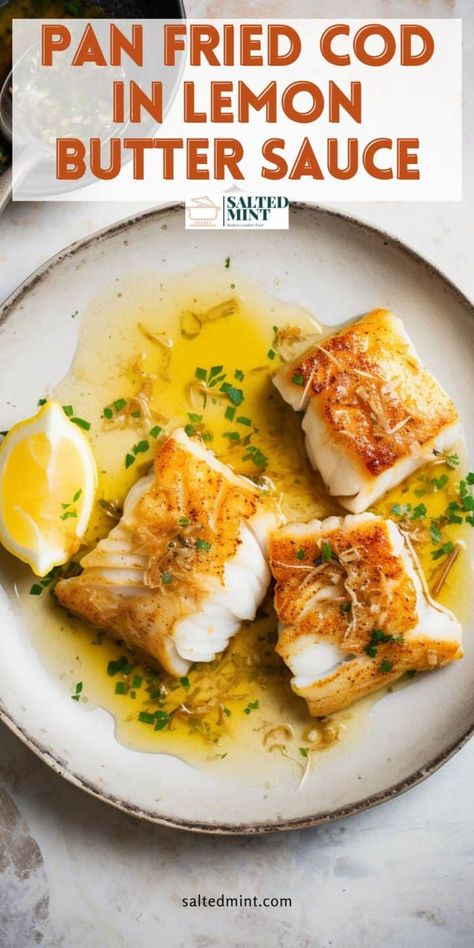 Cob Fish Recipes, Fresh Cod Fish Recipes, Pan Fried Cod Fish Recipes, Frozen Cod Fillets Recipes, Frozen Cod Recipes, Cod Filet Recipes, Lemon Sauce For Fish, Fried Cod Fish Recipes, Lemon Butter Sauce For Fish