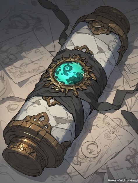 Spell Scroll (Item) —day 5 Spell Scroll Art, Magical Items Ideas, Magic Items Fantasy Art, Magic Item Art, D&d Aesthetic, Magic Spells Art, Item Rpg, Magic Concept Art, Magic Scroll