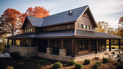 Comprehensive Guide to Standing Seam Metal Roofing Systems Burnished Slate Metal Roof, Metal Roofing Systems, Black Metal Roof, Metal Roofs, Modern Roofing, Standing Seam Metal Roof, Roof Siding, Roof Maintenance, Metal Cladding