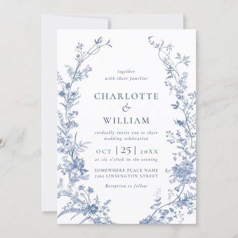 Garden Engagement Party, French Blue Wedding, Blue Floral Wedding, Wedding Announcement Cards, Floral Wreath Wedding, Wreath Wedding Invitations, Blue French, Flower Wedding Invitation, Photo Wedding Invitations