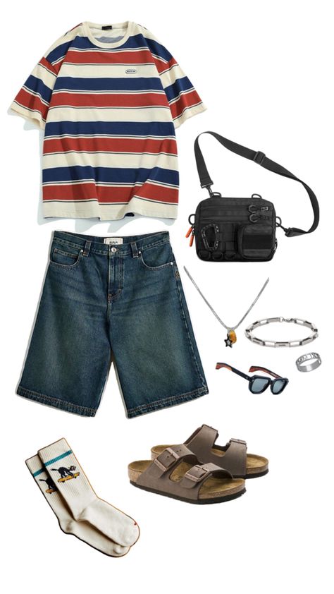 #summeroutfit #summerishere #summer2024 #outfitoftheday #ootd #hotsummer #summerfit Summer Aesthetic Men, 2000s Outfits Men, 대학생 스타일, Non Binary Outfits, Summer Mens Fashion, Outfits Men Summer, Month January, Alt Clothes, Fashion Layout