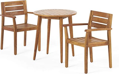 Christopher Knight Home Kuhn Outdoor 3 Piece Acacia Wood Bistro Set, Teak Finish Romantic Breakfast, Furniture Wax, Wood Arm Chair, Christopher Knight, Noble House, Garden Bar, Christopher Knight Home, Table Dimensions, Bistro Set