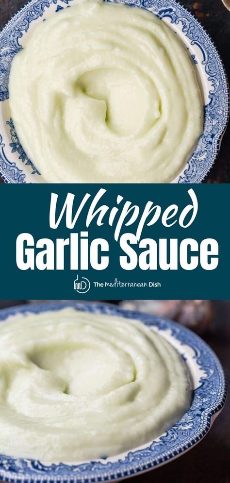 Toum Garlic Sauce, Whipped Garlic, Lebanese Garlic Sauce, Garlic Sauce Recipe, The Mediterranean Dish, Garlic Dip, Small Food Processor, Garlic Oil, Mediterranean Dishes