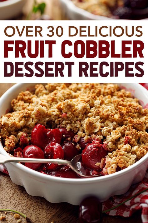 Get baking inspiration from this list of 30  delicious cobbler recipes. There are classics like blueberry and peach, but there are many ways to make this fruit dessert, including bars and cookies! #cobblerrecipe #fruitdessert #fruitcobbler #3boysandadog Grape Cobbler Recipe, Fruit Crisps And Cobblers, Fruit Cobbler Recipes Easy, Baked Fruit Recipes, Bars And Cookies, Baked Fruit Desserts, Fruit Cobbler Recipe, Fruit Crisp Recipe, Cobbler Recipes Easy