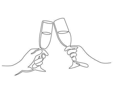 Continuous line champagne cheers. hands ... | Premium Vector #Freepik #vector #background #birthday #party #hand Couples Wine Glasses, Wine Glass Tattoo, Wine Tattoo, Champagne Cheers, Glasses Tattoo, One Line Tattoo, Cup Tattoo, Bestie Tattoo, Doodle Frame