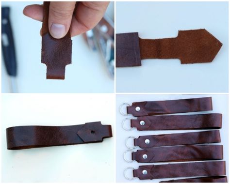 How to make an easy no sew Leather Key Fob Leather Keychain Diy, Leder Diy, Leather Working Projects, Diy En Cuir, How To Make Leather, Leather Fob, Quick And Easy Crafts, Leather Craft Projects, Leather Key Case