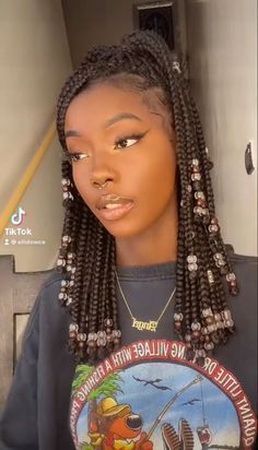 hairrr on Pinterest Box Braid Bead Hairstyles, Cute Short Braids With Beads, Black Braids Short Hairstyles, Braided Hairstyles Box Braids With Beads, Knotless Braids And Beads, Big Beads Hairstyles, Braided Hairstyles For Black Women With Natural Hair, Black Braids Hairstyles With Beads, Black Box Braid Hairstyles