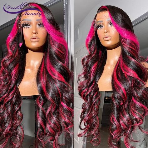 Smarter Shopping, Better Living! Aliexpress.com Alt Wigs, Black With Red Highlights, Red Lace Front Wigs, Indian Hair Color, Burgundy Highlights, Wigs Body Wave, Brazilian Body Wave Hair, Blonde Lace Front Wigs, Red Highlights