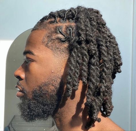 Dreads Inspo Men, Plaited Dreadlocks Styles, Loc Styles Half Up Half Down Barrel Twist, Half Up Half Down Barrel Twist Locs Men, Full Head Of Locs Men, Medium Length Locs Styles, Barrel Rolls On Locs Men, Two Strand Twist Men Dreads Styles, Half Up Half Down Loc Styles Men