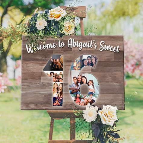 Sweet 16 Simple, Outdoor Sweet 16, Sweet 16 Welcome Sign, Country Sweet 16, Sweet 16 Sign, Sweet 16 Party Decorations, Happy Birthday Sign, 16 Candles, Rustic Birthday