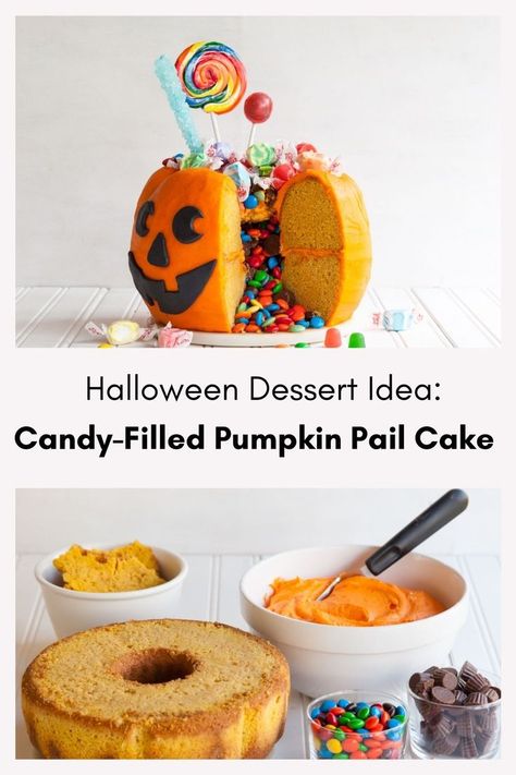 Jack O Lantern Cake Ideas, Pumpkin Halloween Cake, Souper Halloween, Jack O Lantern Cake, Cake For Halloween, Easy Halloween Recipes, Halloween Pumpkin Cake, Spice Frosting, Pumpkin Pail