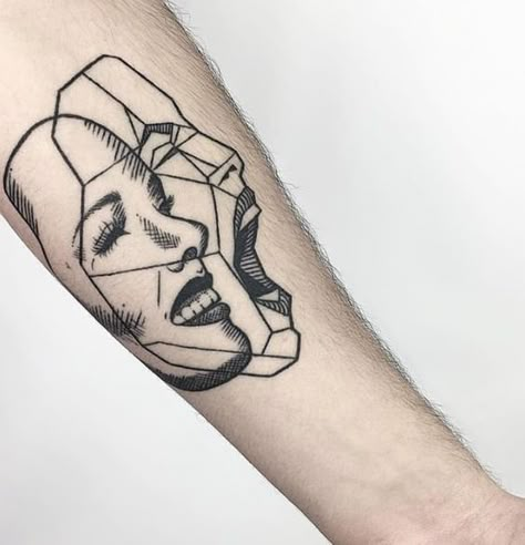 Laughing Tattoo, Add Tattoo, Health Tattoo Ideas, Two Face Tattoo, Bauch Tattoos, Health Tattoo, Tattoo Style Drawings, Dainty Tattoos, 문신 디자인