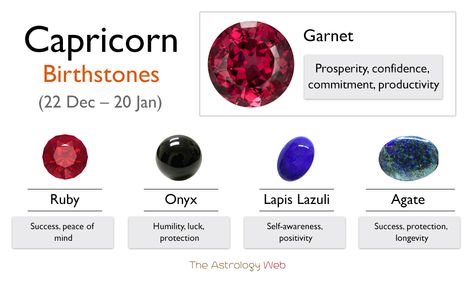 Capricorn Birthstone: Color and Healing Properties with Pictures | The Astrology Web Zodiac Sign Colors Palette, Capricorn Men, Zodiac Signs Colors, Sea Goat, Birth Stones Chart, Capricorn Zodiac Sign, Crystals For Manifestation, Color Healing, Garnet Birthstone