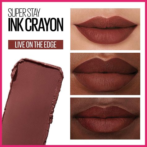 Maybelline Live On The Edge, Fall Lipstick Colors 2022, Maybelline Super Stay Ink Crayon, Fall Lipstick Colors, Fall Lip Color, Fall Lipstick, Lipstick For Dark Skin, Crayon Lipstick, Maybelline Superstay