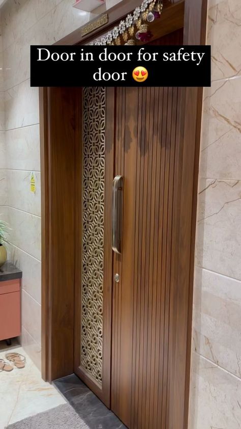 Double Door House Entrance, Main Door Design Entrance Modern Double, Modern Front Double Door, Double Door Entrance Design, Main Door Design Entrance Double Doors, Double Door Main Entrance Design, Main Door With Safety Door Design, Entrance Wall Design Entryway, Front Double Door Design Wood