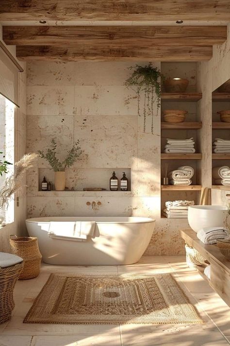 Earthy Bathroom, Dekorere Bad, Natural Bathroom, تصميم للمنزل العصري, Bathroom Inspiration Decor, Dream Bathrooms, Bath Room, Dream House Interior, House Bathroom