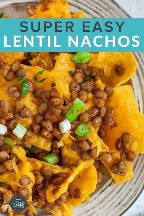 These cheesy Lentil Nachos are a super fast and tasty snack or meal that can be made from pantry staples. Personalize your batch of vegetarian nachos with your favorite toppings and ingredients. Lentil Nachos, Meatless Nachos, Nachos Vegetarian, Lentils Instant Pot, Nacho Toppings, Vegetarian Nachos, Fast Snack, Vegetarian Comfort Food, Dried Lentils