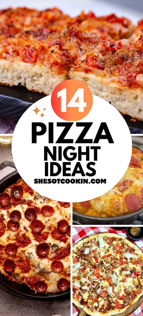 Photo collage of pizza night recipes with text overlay. Different Pizza Recipes, Recipes Using Pizza Dough Dinners, Cold Pizza Recipe, Pizza Potluck Ideas, Pizza Dough Meal Ideas, Best Pizza Recipe, Fun Pizza Ideas, Recipes Using Pizza Dough, Unique Pizza Ideas