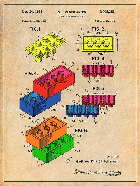 Lego patent Lego Patent, Drawing Legs, Drawing Poster, Lego Toy, Patent Drawing, Cardboard Tubes, Antique Paper, Patent Prints, Art Block