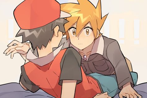 Originalshipping Red Green, Trainer Blue Pokemon, Red X Gary, Red And Blue Pokemon Ship, Original Shipping Pokemon, Red X Blue Pokemon Fanart, Blue X Red Pokemon, Pokemon Red X Blue, Reguri Pokemon