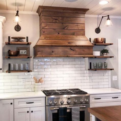 Wood Range, Kitchen Vent Hood, Wall Graffiti, Kitchen Vent, Farmhouse Kitchen Remodel, Farmhouse Kitchen Design, Kitchen Hoods, Vent Hood, Kitchen Stove