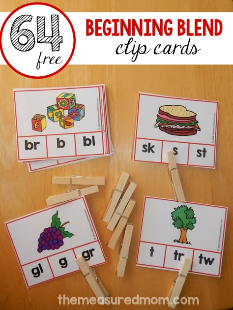 Free clip cards for beginning blends | The Measured Mom Beginning Blends, The Measured Mom, Measured Mom, Blends Activities, Kindergarten Centers, Teaching Phonics, Reading Centers, Teaching Literacy, Clip Cards