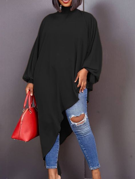 Women‘s Plus Size Curve T Shirt Dress Tee Dress Solid Color Turtleneck Ruched Long Sleeve Fall Spring Casual Maxi long Dress Casual Daily Dress 2023 - US $35.99 Long T Shirt Outfit, Lantern Sleeve Top, Dress For Work, Straight Clothes, Chiffon Fashion, Irregular Hem, Long T, Solid Color Dress, Maxi Robes