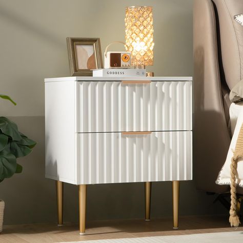 PRICES MAY VARY. 【Chic Fluted Design】With its modish Nordic fluted elements and white spray-painted finish, this night stand is sure to catch your eye. The sleek and modern design makes it a versatile addition to any room in your home. 【Practical Features】Equipped with 2 full-sized drawers, this nightstand effortlessly meets all your daily storage needs. The drawers slide smoothly and quietly, making it easy to access your belongings. 【Durable Material】The spray-painted finish surface is easily Off White Bedside Table, Side Table Design Bedroom, Side Table Bedroom, Side Table For Bedroom, Bedside Table Styling, White Side Table, Bedside Table Design, Sideboards Living Room, White Bedside Table