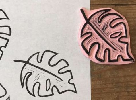 Simple Linoleum Print Ideas, Linoleum Print Ideas Easy, Easy Lino Print Ideas, Linocut Prints Simple, Easy Stamps, Summer Workshop, Making Stamps, Eraser Stamp, Linoleum Print