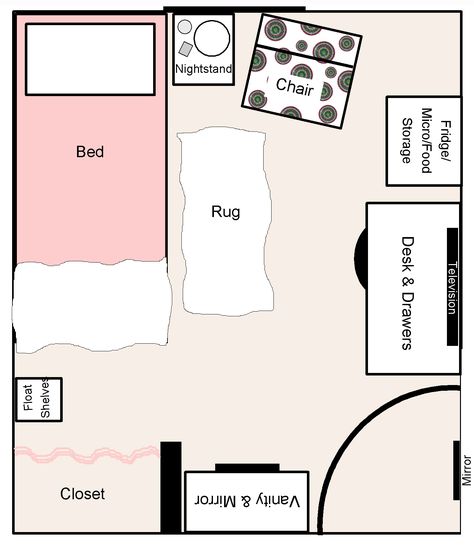 My daughter's UCF Neptune dorm décor - Fall 2019. Bedrooms A and D are 9'6" x 10'11".  (Bedrooms B and C are narrower in width but quite a bit longer.) Single Dorm Room Layout Floor Plans, College Dorm Floor Plan, Ucf Dorm Room Ideas, Single Dorm Room Ideas Layout, Single Room Dorm Ideas, Single Dorm Room Layout, Single Dorm Room Ideas Colleges, Ucf Dorm, Single Dorm Room