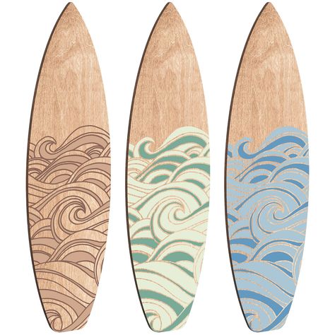 PRICES MAY VARY. Wave Design and Visual Appeal: featuring a distinctive wave pattern, each of the 3 surfboard wall decor adds a touch of coastal charm to many spaces; The clear printing on wood ensures that the design remains vibrant and does not fade over time, meeting the aesthetic needs of decor enthusiasts; Ideal for tropical, coastal, Hawaiian or beach themed decor Reliable Wood Material and Sturdy Construction: crafted from quality wood, these surfboard decor pieces are reliable, sturdy, a Tropical Wall Decor Ideas, Beach Theme Kids Bedroom, Boho Beach Room Decor, Retro Beach Bedroom, Beach Theme Bedroom For Teens, Hawaiian Room Decor, Surfboard Room Decor, Surf Board Wall Art, Amazon Wall Decor