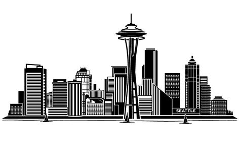 Seattle skyline Seattle Skyline Drawing, Seattle Skyline Tattoo, Seattle Skyline Silhouette, Washi Tape Wall Decor, Seattle Logo, City Outline, Skyline Tattoo, Singapore Skyline, Seattle Tattoo