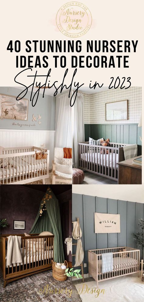 2023 Nursery Trends, Green Neutral Nursery, Wallpaper Trends 2023, Green Nursery Neutral, Soft Nursery Rug, Stunning Nursery, Wallpaper Baby Room, Neutral Boy Nursery, Transitional Nursery